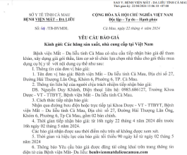Yêu cầu báo giá gói thầu mua dụng cụ thiết bị y tế