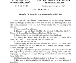 Mời chào giá mua sắm bổ sung trang thiết bị y tế ( hóa chất, vật tư y tế) năm 2023