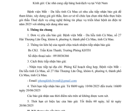 yêu cầu báo giá các phần mềm cần thiết phục vụ triển khai Bệnh án điện tử tại Bệnh viện Mắt – Da liễu tỉnh Cà Mau
